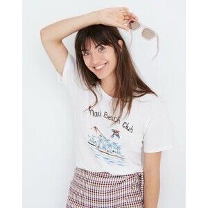 Madewell Top Womens S White Maui Beach Club Short Sleeve Crew Neck Wisper Tee‎